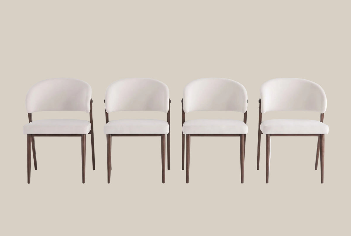 Winford — Chaise en velours beige, piètement effet noyer — vue 5