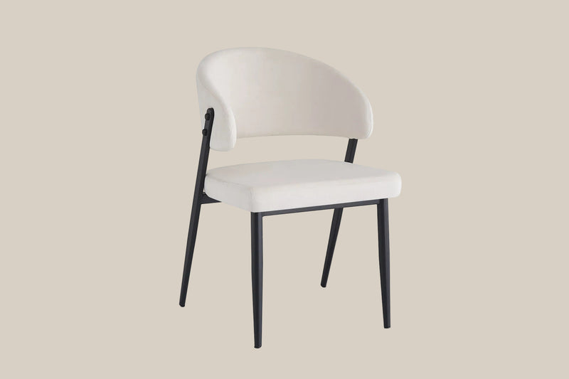 Winford — Chaise en velours beige, piètement métal noir