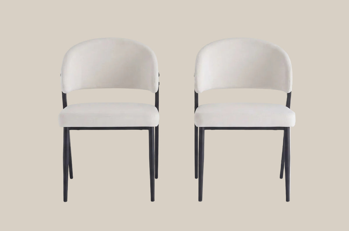 Winford — Chaise en velours beige, piètement métal noir — vue 4