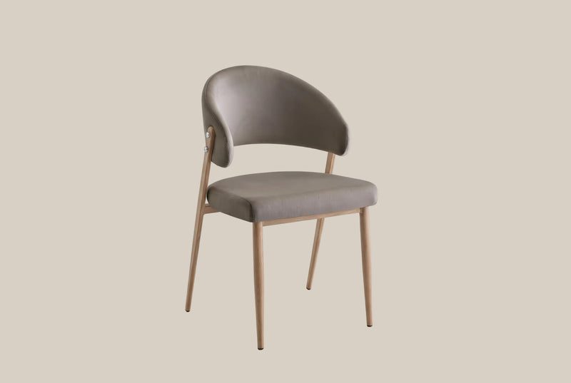 Winford — Chaise en velours taupe, piètement effet bois