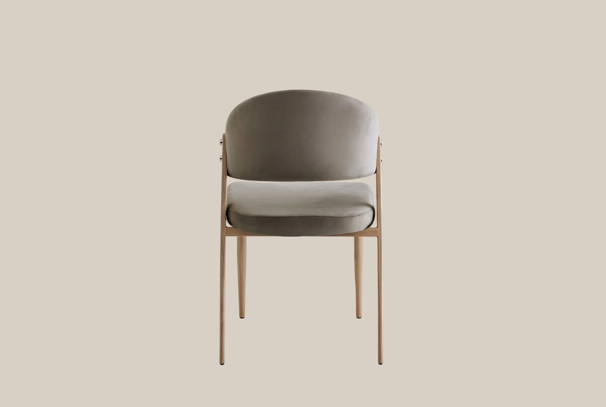 Winford — Chaise en velours taupe, piètement effet bois — vue 3