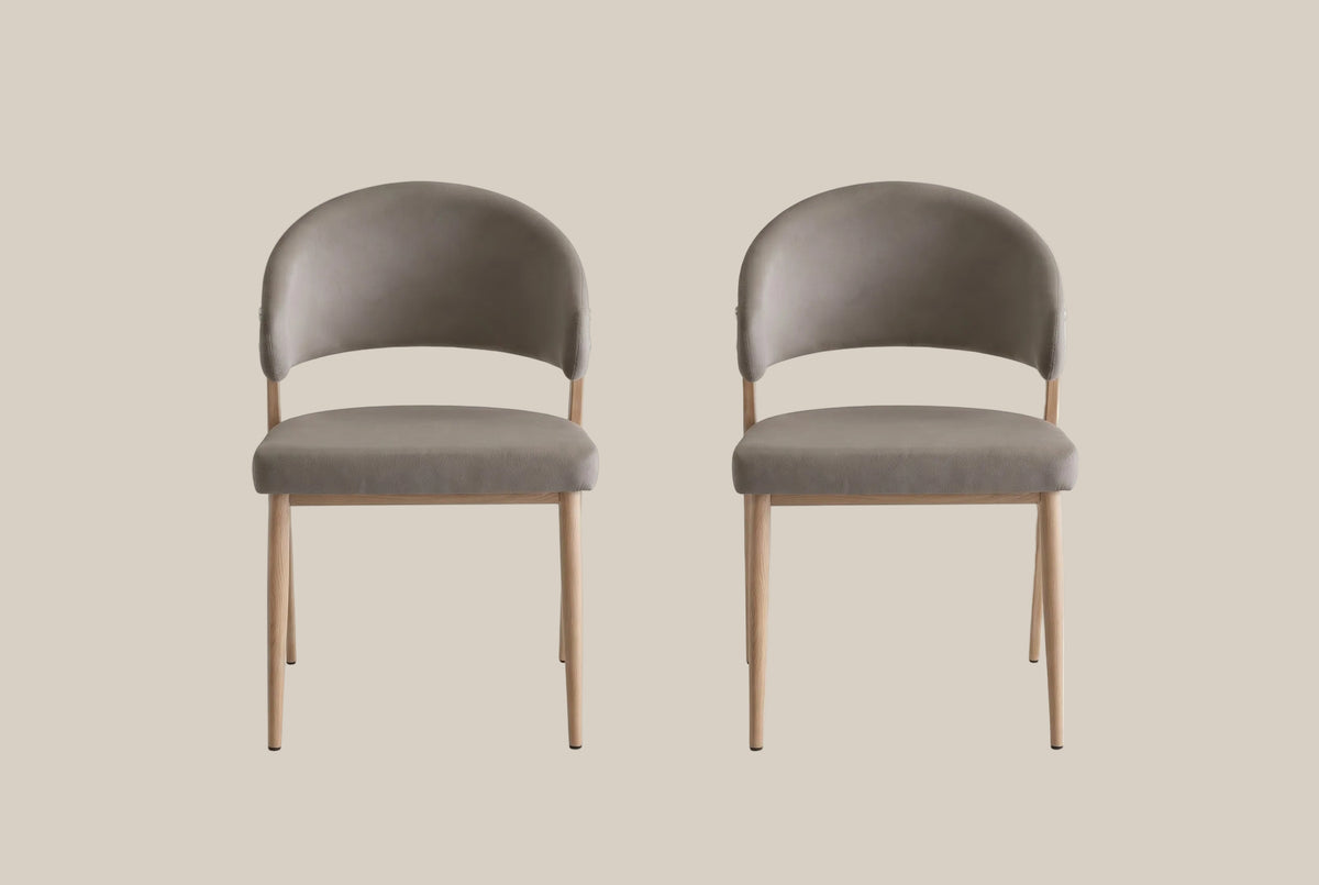 Winford — Chaise en velours taupe, piètement effet bois — vue 4