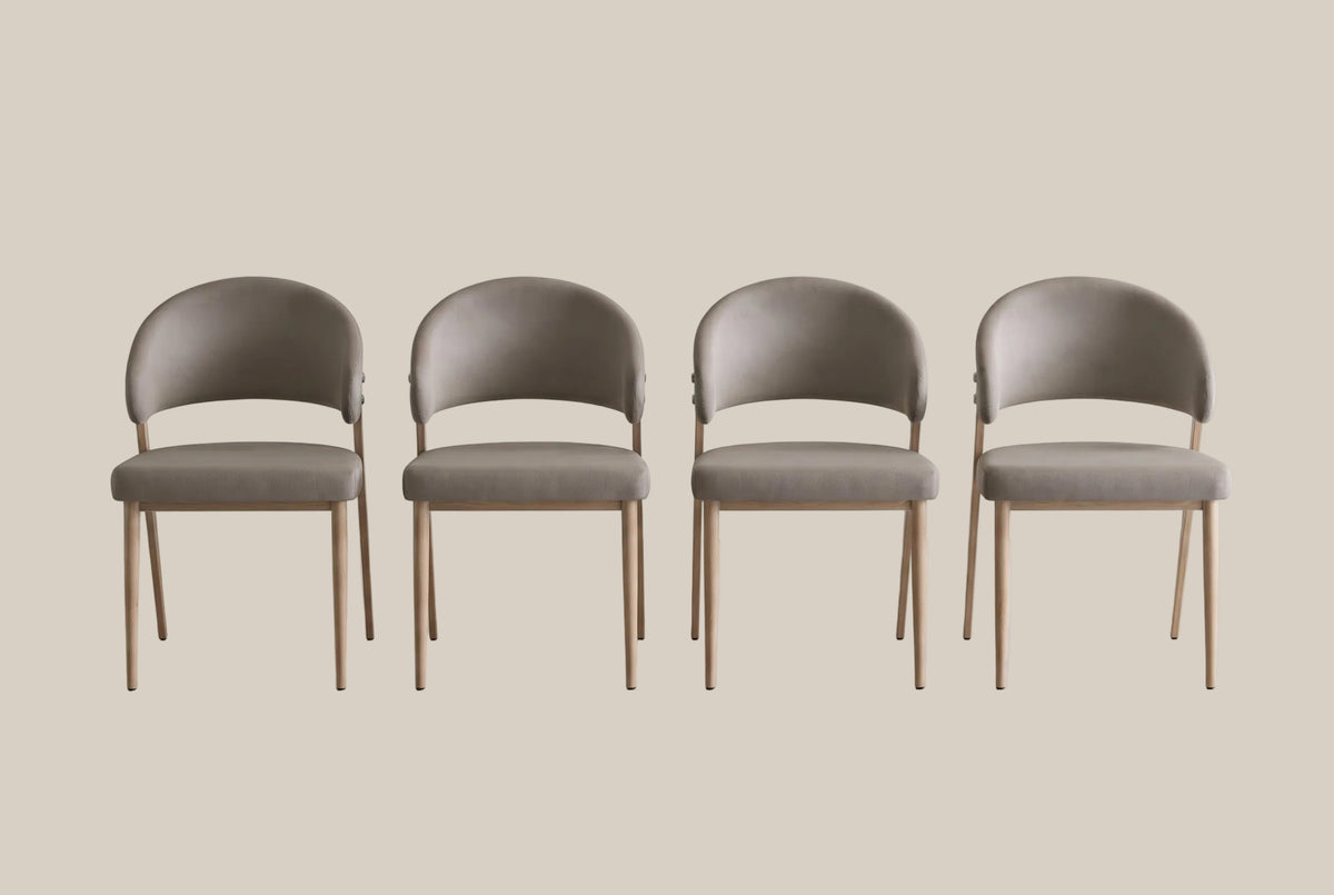 Winford — Chaise en velours taupe, piètement effet bois — vue 5