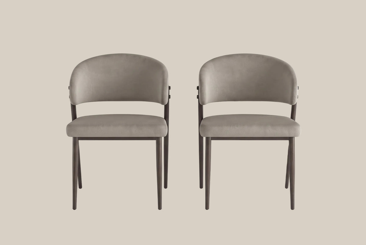 Winford — Chaise en velours taupe, piètement effet noyer — vue 4