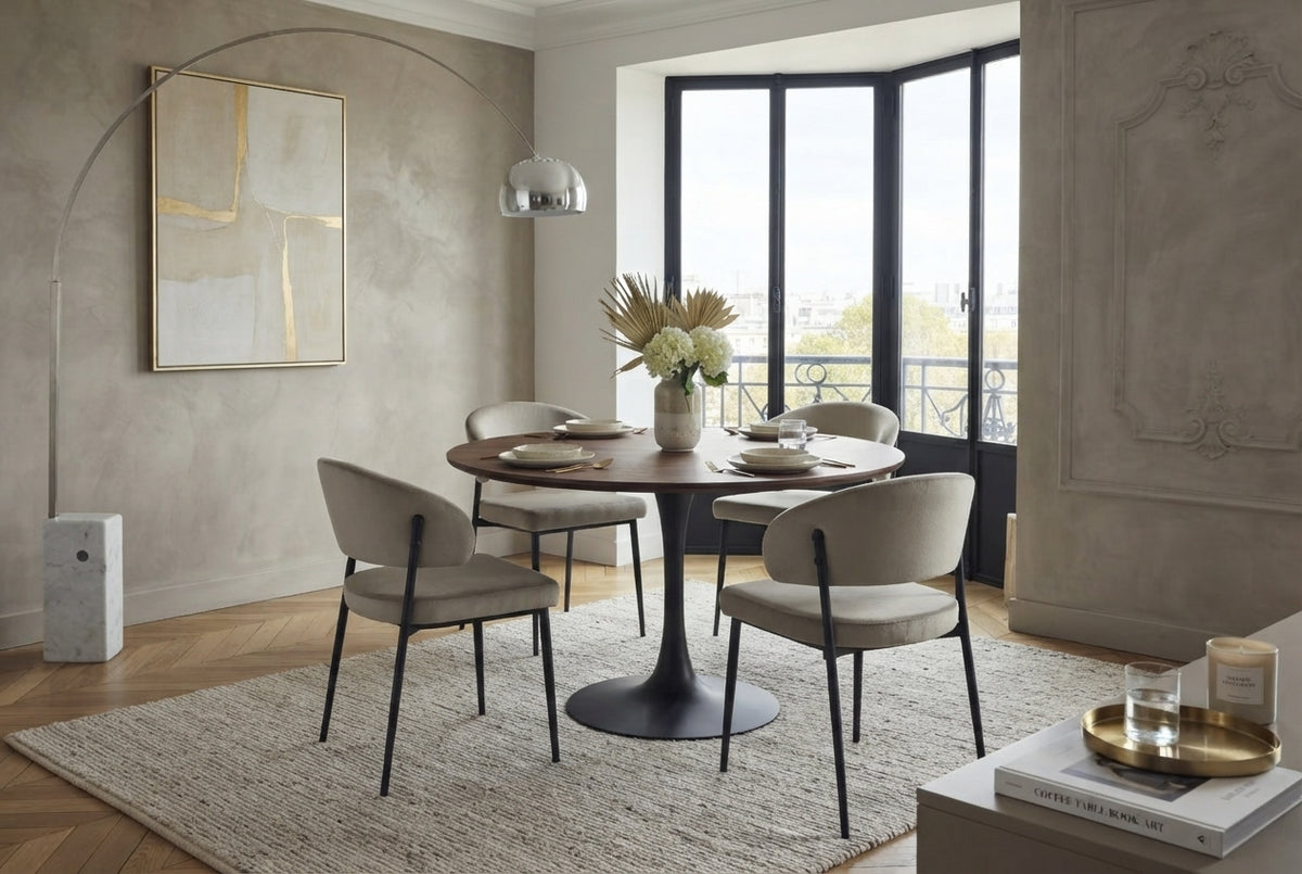 Winford — Chaise en velours taupe, piètement métal noir — vue 1
