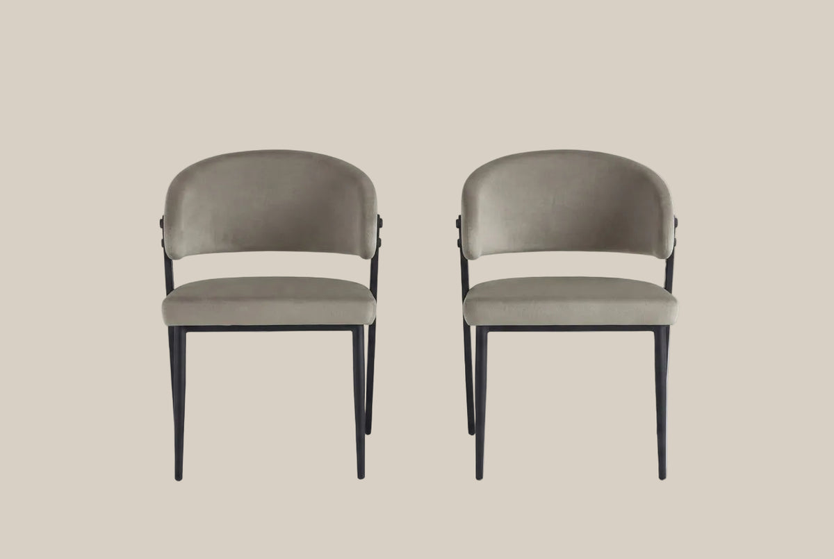 Winford — Chaise en velours taupe, piètement métal noir — vue 4