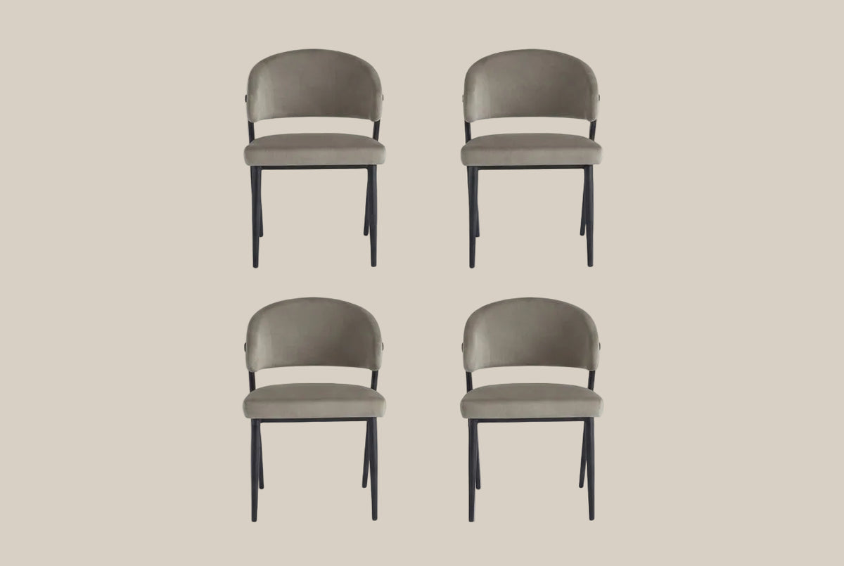 Winford — Chaise en velours taupe, piètement métal noir — vue 5