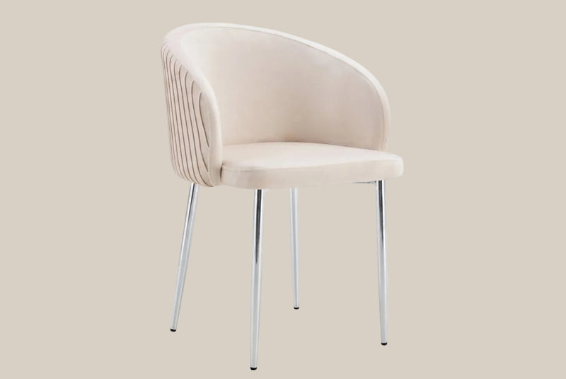 Wolvercote — Chaise avec accoudoirs en simili cuir beige, piètement chromé