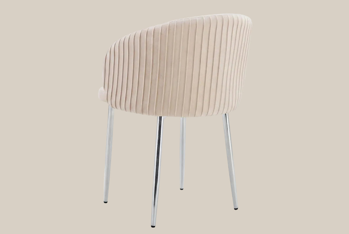 Wolvercote — Chaise avec accoudoirs en simili cuir beige, piètement chromé — vue 3