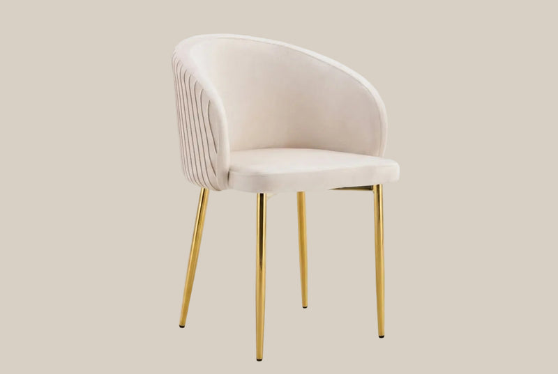Wolvercote — Chaise avec accoudoirs en simili cuir beige, piètement gold