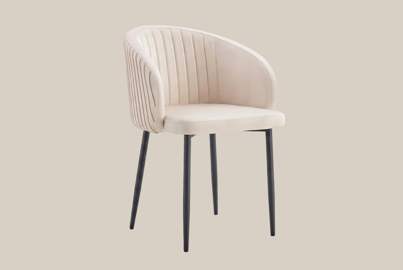 Wolvercote — Chaise avec accoudoirs en simili cuir beige, piètement métal noir