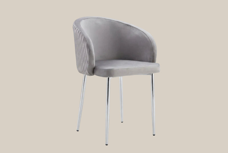 Wolvercote — Chaise avec accoudoirs en simili cuir gris, piètement chromé