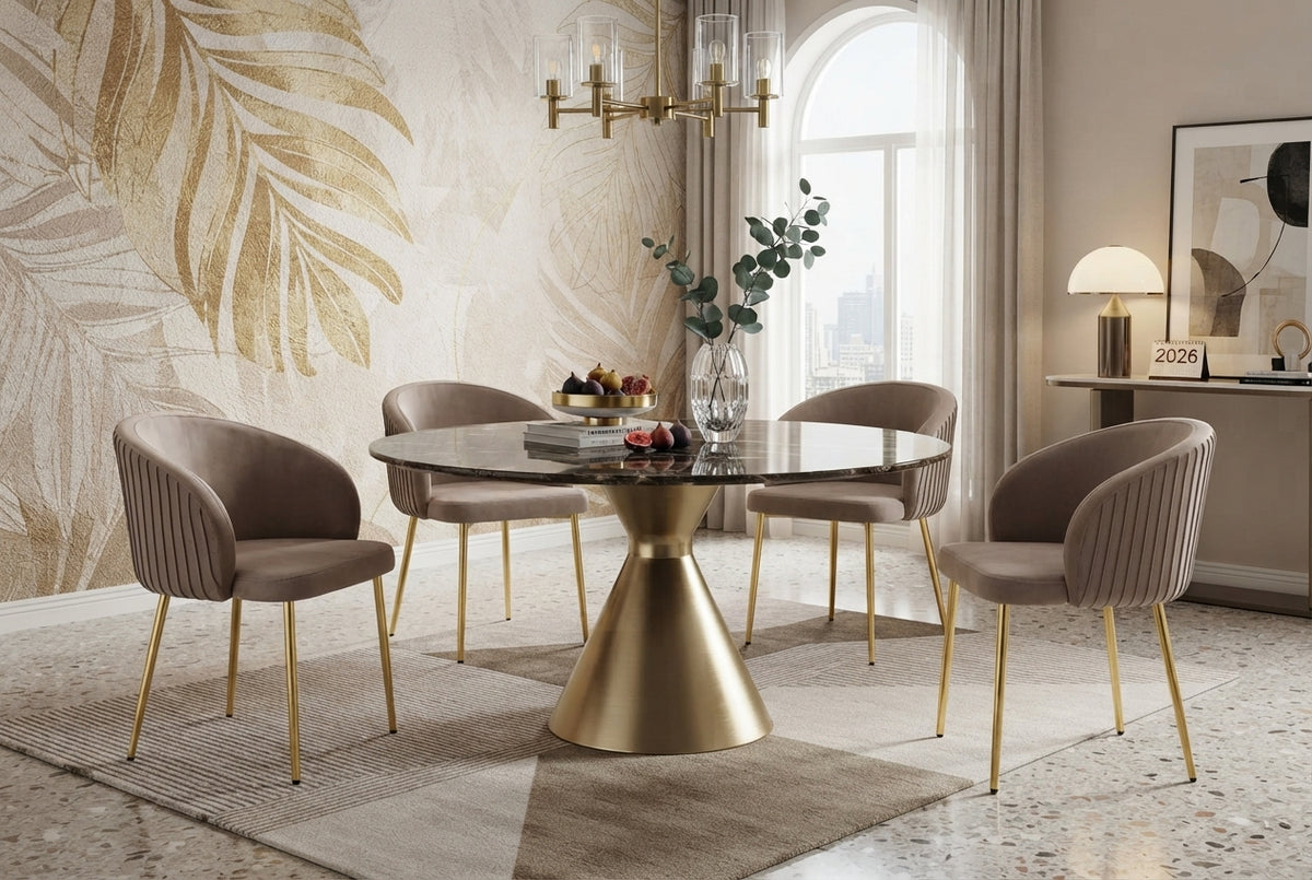 Wolvercote — Chaise avec accoudoirs en simili cuir moka, piètement gold — vue 1