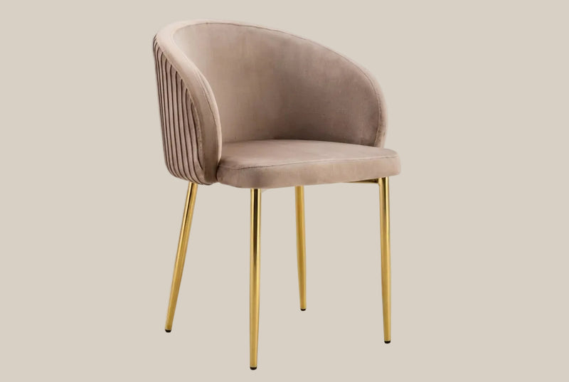 Wolvercote — Chaise avec accoudoirs en simili cuir moka, piètement gold