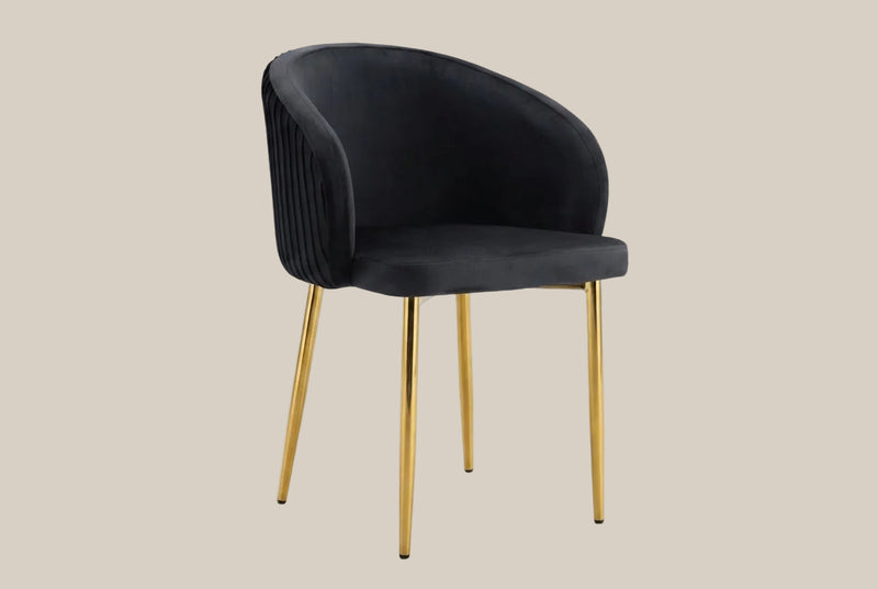 Wolvercote — Chaise avec accoudoirs en simili cuir noir, piètement gold
