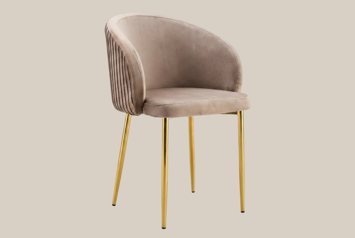 Wolvercote — Chaise avec accoudoirs en simili cuir taupe, piètement gold — vue 2