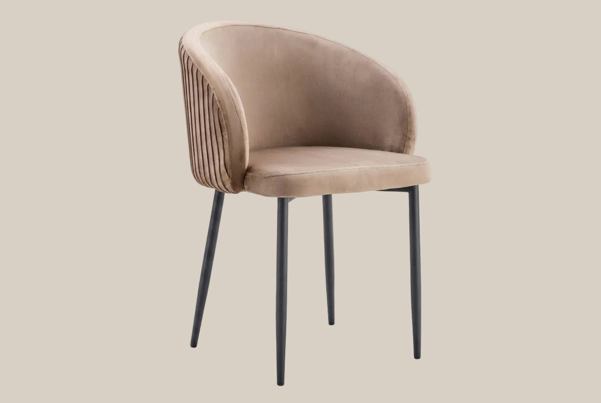 Wolvercote — Chaise avec accoudoirs en simili cuir taupe, piètement métal noir — vue 2