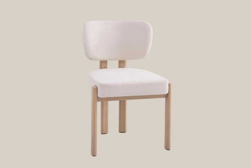 Wrenmoor — Chaise en serge chenille beige, piètement effet bois
