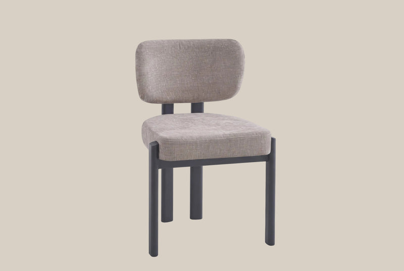 Wrenmoor — Chaise en serge chenille moka, piètement métal noir