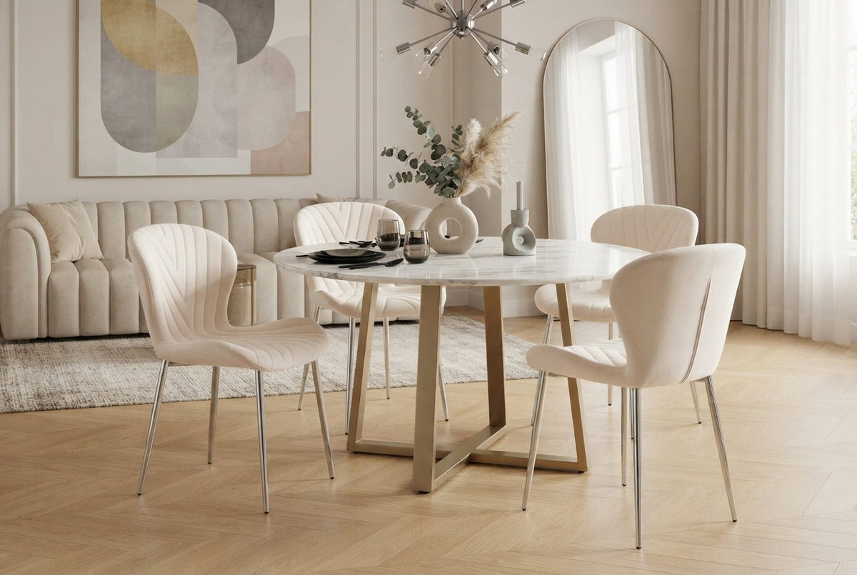Yarrowby — Chaise en velours beige, piètement chrome — vue 1