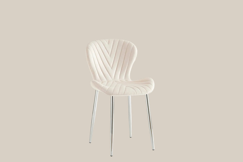 Yarrowby — Chaise en velours beige, piètement chrome