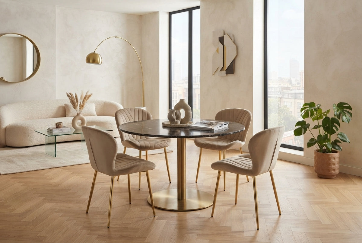 Yarrowby — Chaise en velours taupe, piètement gold — vue 1