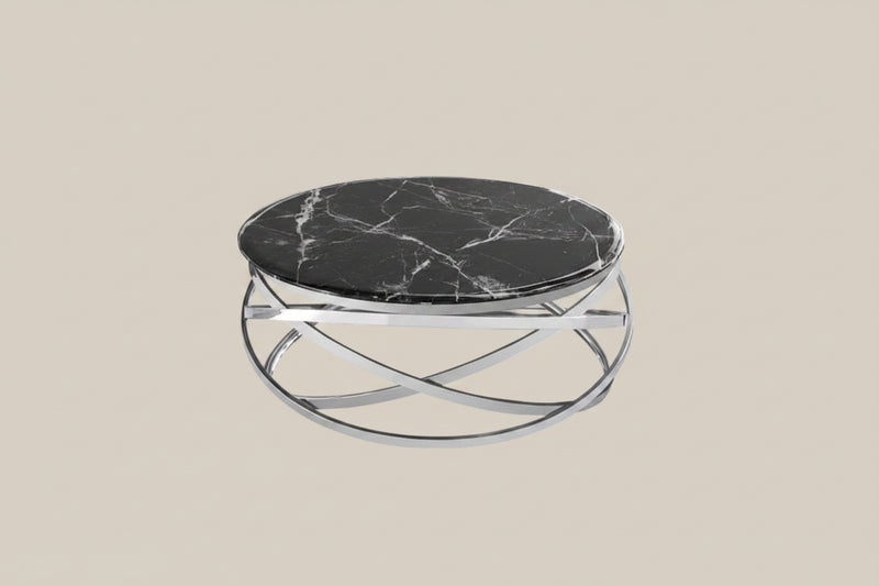 Stanmore — Table basse ronde en verre et chrome en situation